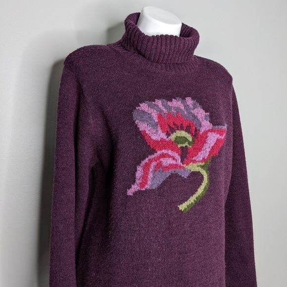 Vintage Stitches In Time purple flower sweater L - Picture 3 of 7